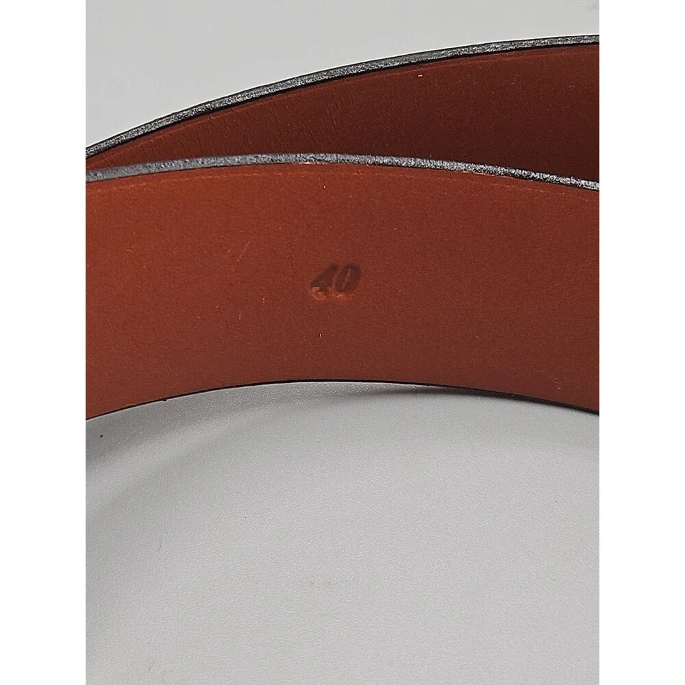 Elk Skin Brown Crescent Leather Belt Size 40 USA Handmade Brass Buckle 1-3/8